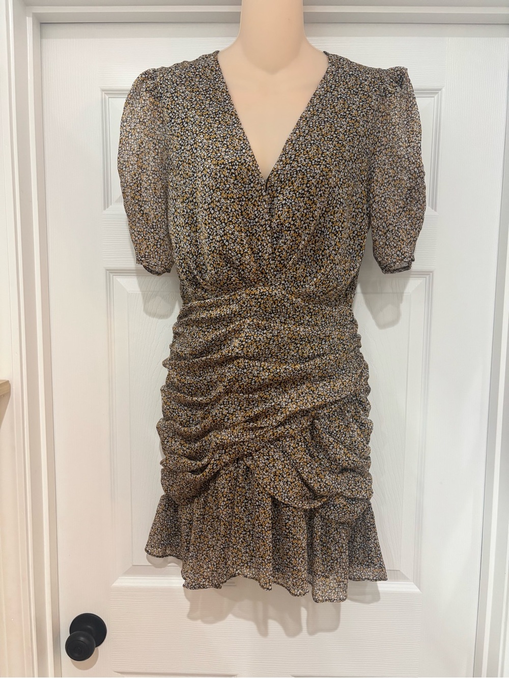 Astr Mini Dress in Black, Mustard and Cream Floral Print